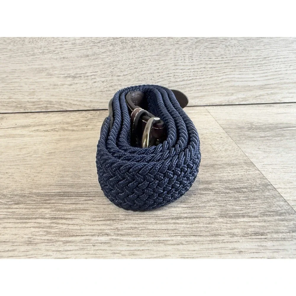 Genuine Leather Braided Fabric Belt Mens‎ Size XL Blue Brown Buckle